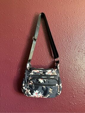 Soyater Blossom Floral Print Nylon Multi Pocket Crossbody Purse Bag